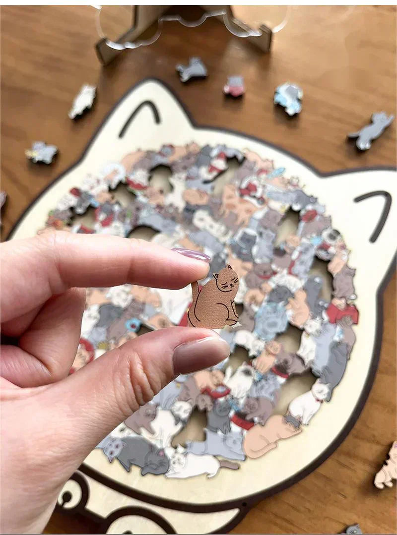 ⏳Limited-time 50% off⏰135-Piece Morandi-Colored Cat Shaped Wooden Jigsaw Puzzle😸