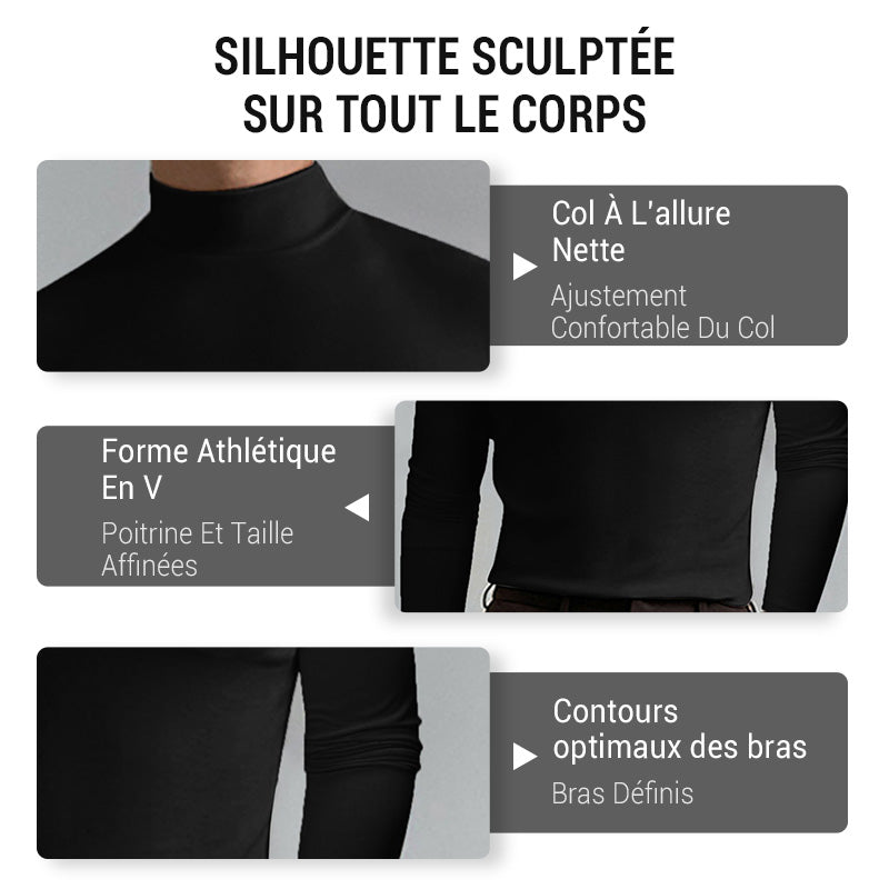 👕 50% DE RÉDUCTION ! ✨ T-shirt Homme à Col Montant - Coupe Adjustable et Tissu Respirant, Idéal pour Sport ou Quotidien 🏃‍♂️
