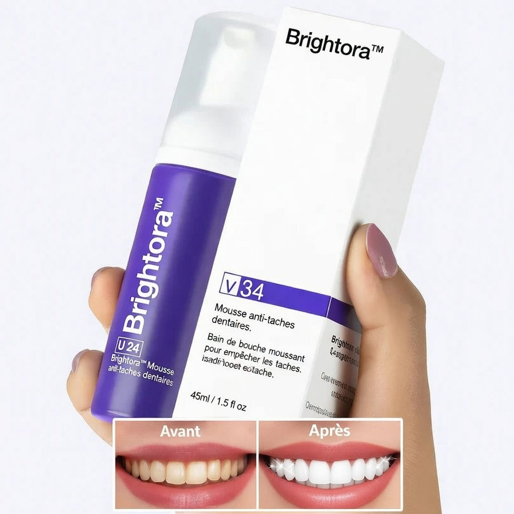 Brightora™  Mousse Anti-Taches Dentaires | Supprime le jaune et rend vos dents éclatantes dès la 1ère utilisation!
