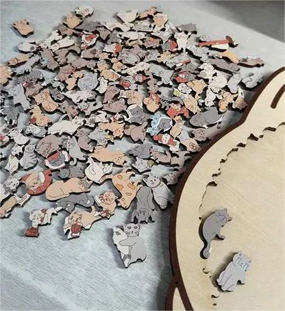 ⏳Limited-time 50% off⏰135-Piece Morandi-Colored Cat Shaped Wooden Jigsaw Puzzle😸