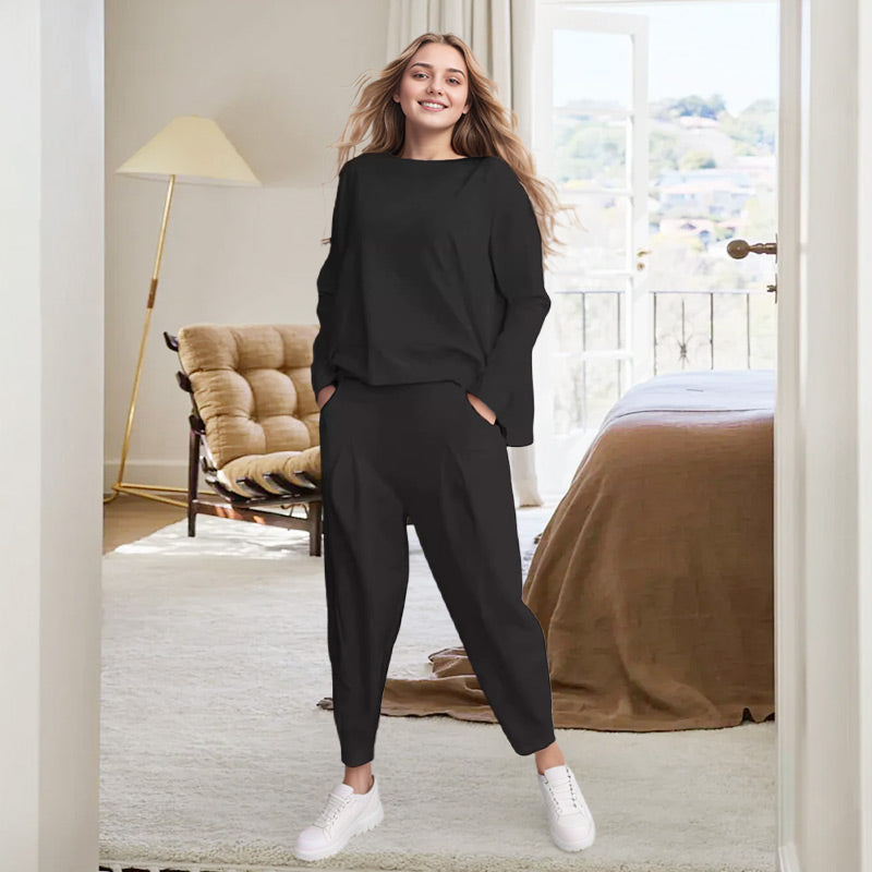 ✨️Ensemble 2 pièces haut à manches longues et pantalon à col rond