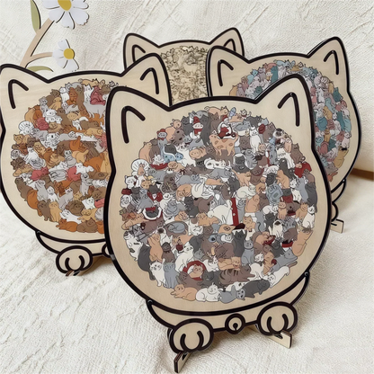⏳Limited-time 50% off⏰135-Piece Morandi-Colored Cat Shaped Wooden Jigsaw Puzzle😸