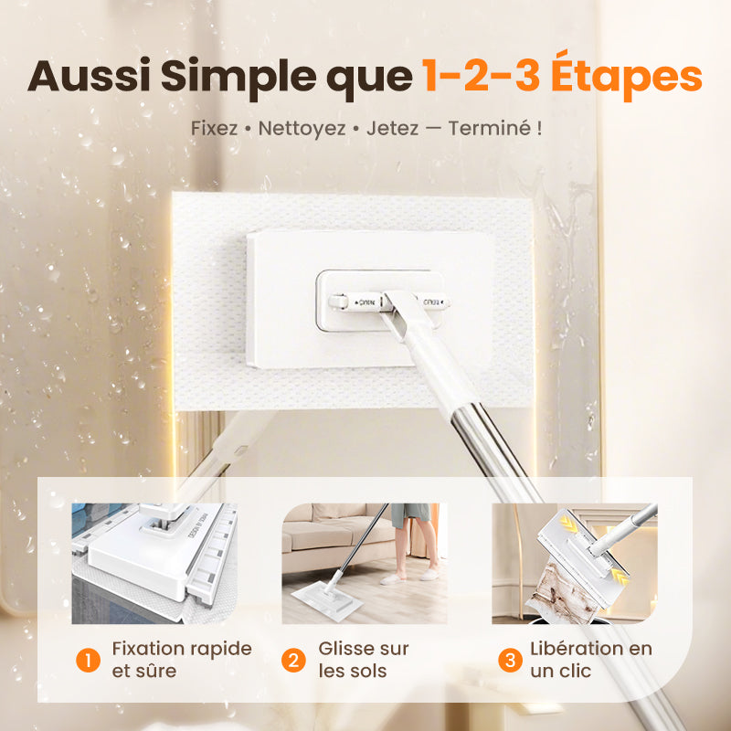 🔥 Promo exclusive -60% sur la Serpillère Réutilisable avec Pince Biomimétique Auto-Serrante, Manche Télescopique 100 cm, Rotation 360° et Écologique (Multi-Surfaces) !