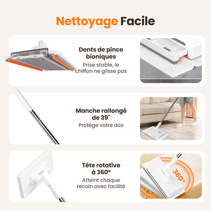 🔥 Promo exclusive -60% sur la Serpillère Réutilisable avec Pince Biomimétique Auto-Serrante, Manche Télescopique 100 cm, Rotation 360° et Écologique (Multi-Surfaces) !