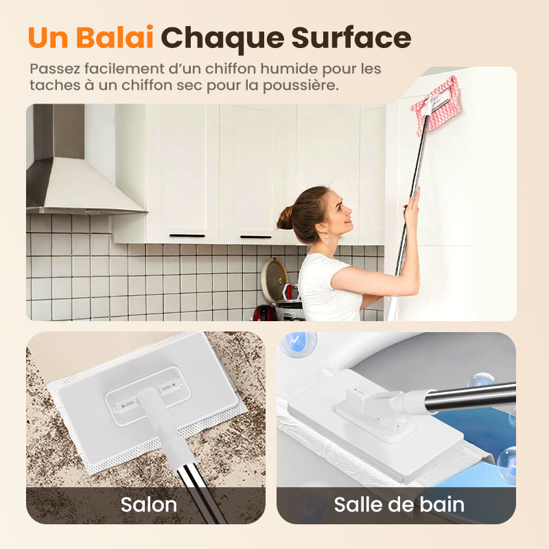 🔥 Promo exclusive -60% sur la Serpillère Réutilisable avec Pince Biomimétique Auto-Serrante, Manche Télescopique 100 cm, Rotation 360° et Écologique (Multi-Surfaces) !