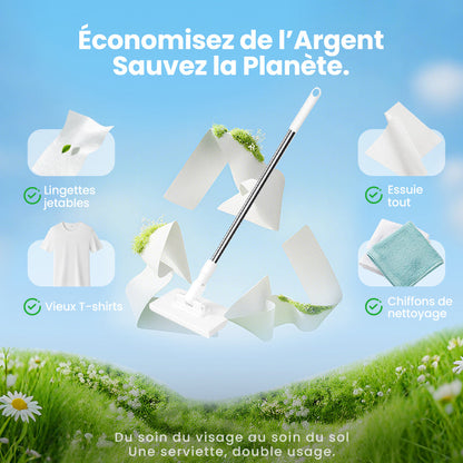 🔥 Promo exclusive -60% sur la Serpillère Réutilisable avec Pince Biomimétique Auto-Serrante, Manche Télescopique 100 cm, Rotation 360° et Écologique (Multi-Surfaces) !