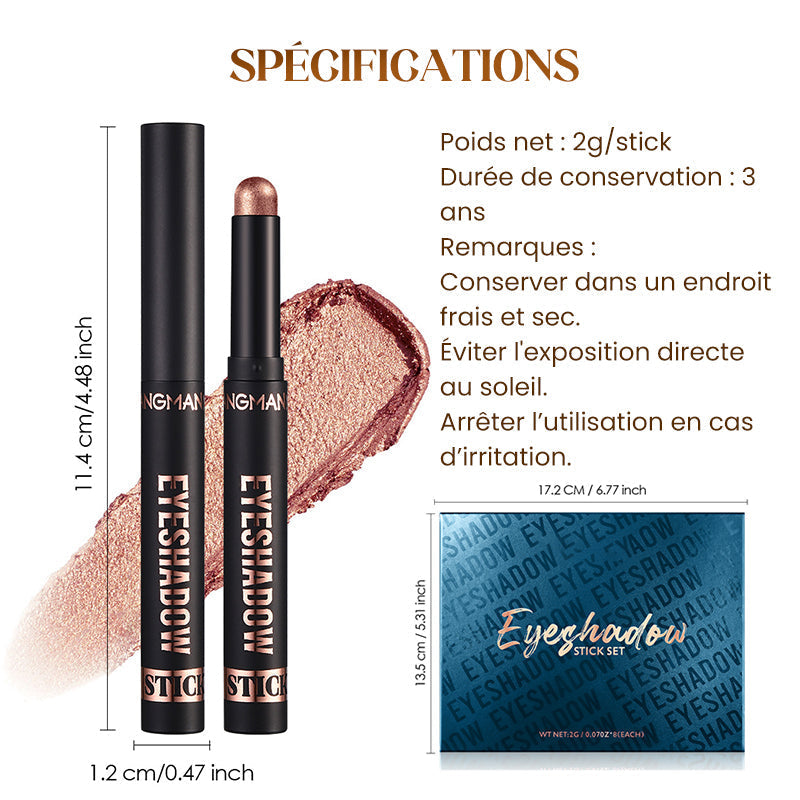 ✨Plus de 50 000 unités vendues ! 🎁 8 teintes de fards à paupières en stick pailletés, waterproof, longue tenue et multi-usage