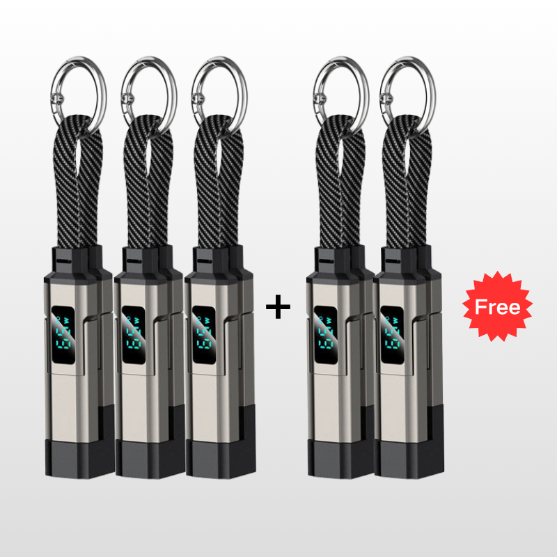 💐50% DE RÉDUCTION ! 🔌 Câble de charge 4 en 1 avec affichage numérique et anneau porte-clés – charge rapide, résistant aux nœuds et compact ⚡🔑【Offre Limitée】