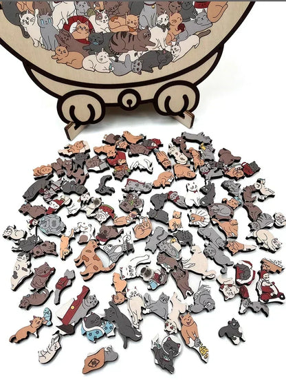 ⏳Limited-time 50% off⏰135-Piece Morandi-Colored Cat Shaped Wooden Jigsaw Puzzle😸