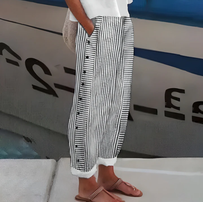 ☀️ Promotion de printemps – 50 % DE RÉDUCTION !! 🌿🌸 Pantalon rayé bleu confortable avec poches latérales