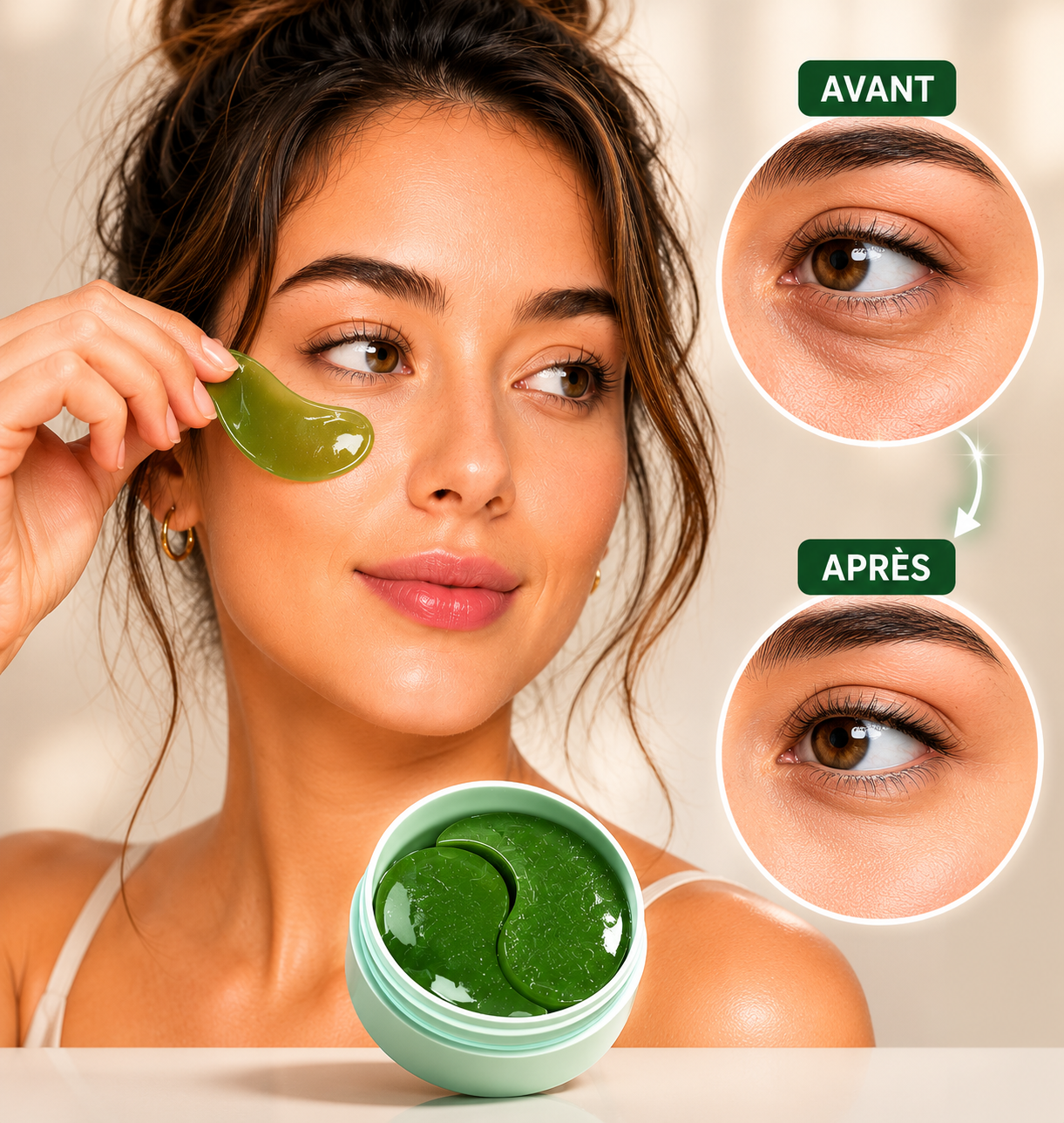 VeraGlow™ PATCHS HYDROGEL ANTI-CERNES Formule à 98% d’origine naturelle,Patchs hydratants à effet seconde peau, pour un regard visiblement plus frais en seulement 15 minutes