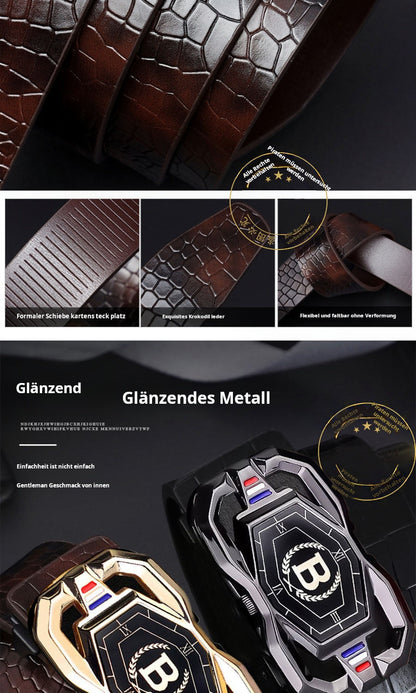 📢📢50 %  DE RÉDUCTION !! ⏰🐊Ceinture en cuir pour homme avec motif crocodile raffiné, boucle automatique et fabriquée en cuir de vachette.