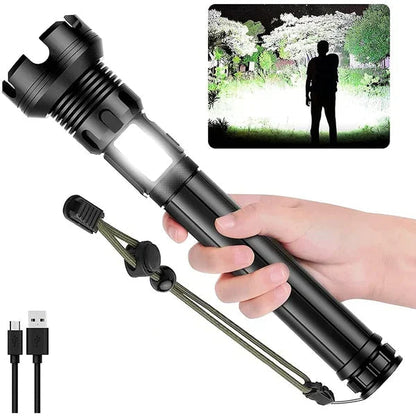 Lampe de poche tactique LED rechargeable avec laser - 90 000 lumens ultra-puissants ⚡