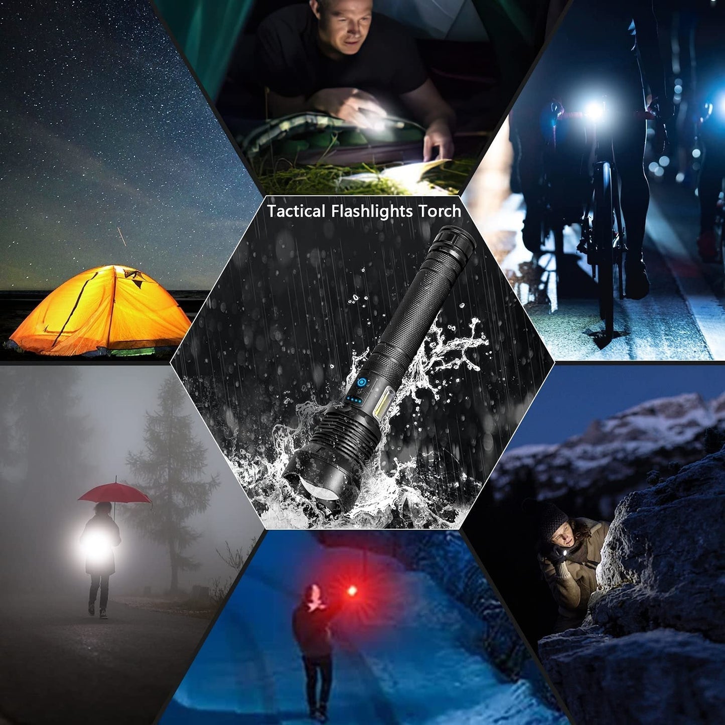 Lampe de poche tactique LED rechargeable avec laser - 90 000 lumens ultra-puissants ⚡