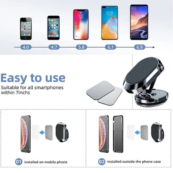 Support magnétique pour téléphone en voiture – pliable et amélioré, fixation fiable