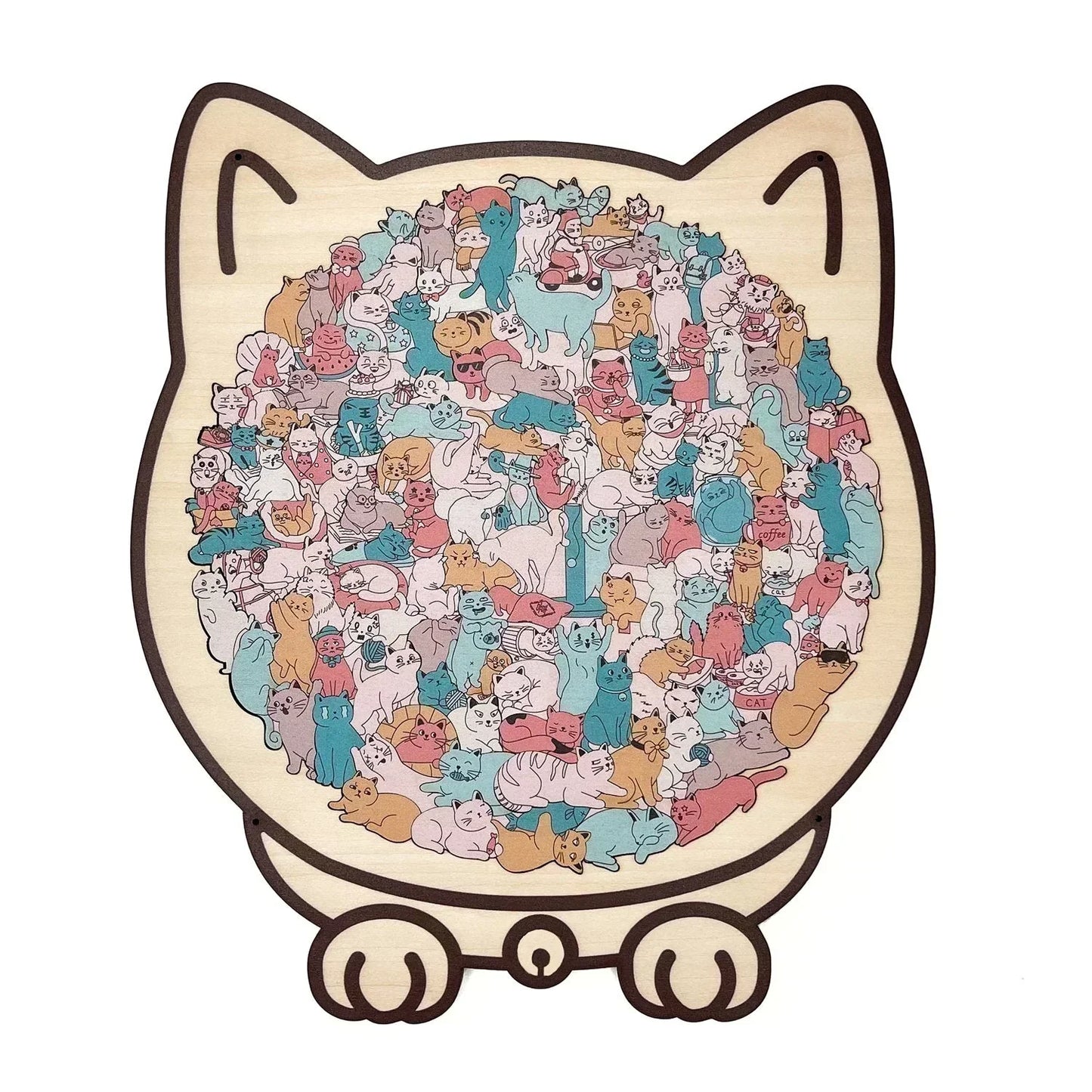⏳Limited-time 50% off⏰135-Piece Morandi-Colored Cat Shaped Wooden Jigsaw Puzzle😸