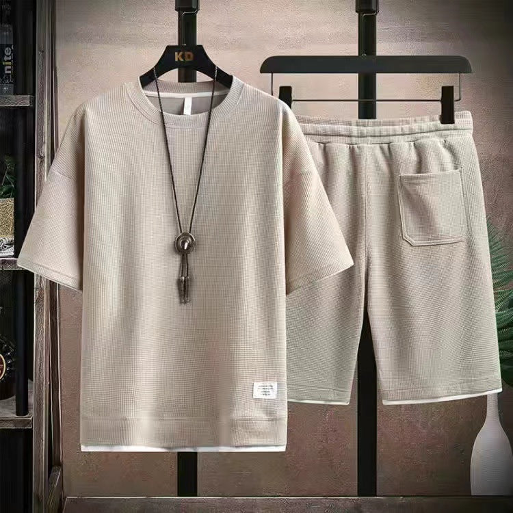 Ensemble 2 Pièces T-shirt et Short en Tissu Gaufré