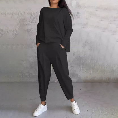 ✨️Ensemble 2 pièces haut à manches longues et pantalon à col rond