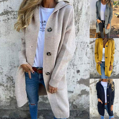 🥳Chaude vente 55% de réduction🌸Veste en tricot à boutons avec capuche pour femmes