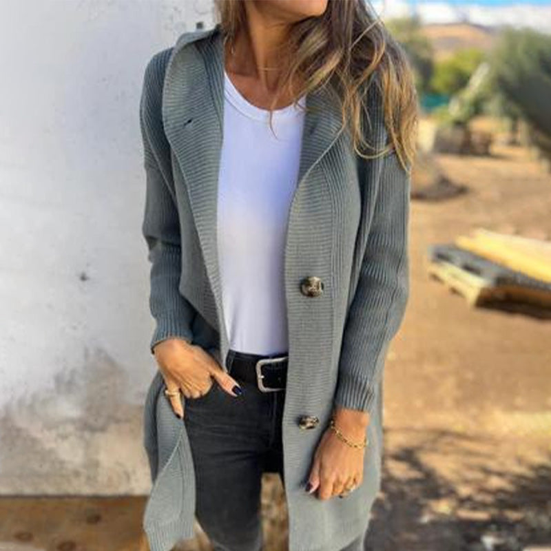 🥳Chaude vente 55% de réduction🌸Veste en tricot à boutons avec capuche pour femmes