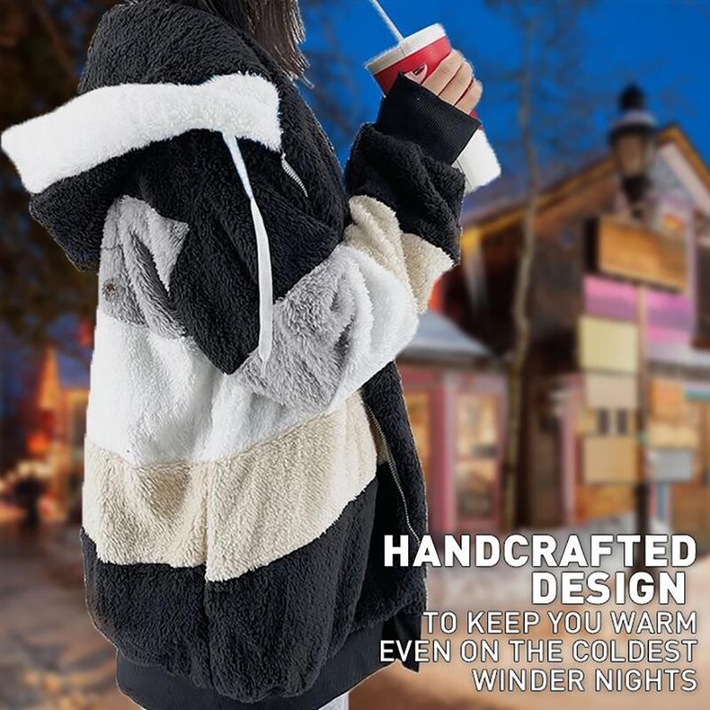 ❄️Offres du début de l'hiver 61%❄️Veste d'hiver en peluche pour femmes avec capuche et poches, en coloris contrastés.