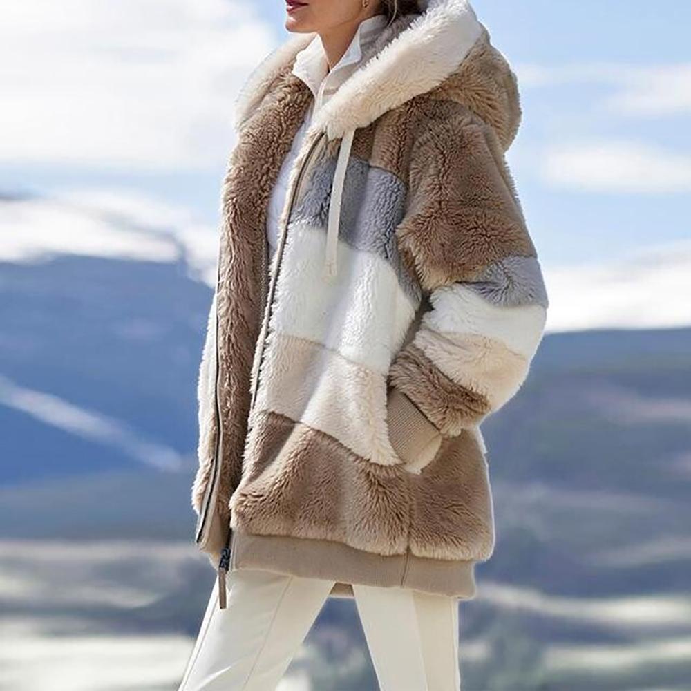 ❄️Offres du début de l'hiver 61%❄️Veste d'hiver en peluche pour femmes avec capuche et poches, en coloris contrastés.