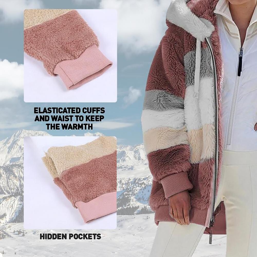 ❄️Offres du début de l'hiver 61%❄️Veste d'hiver en peluche pour femmes avec capuche et poches, en coloris contrastés.