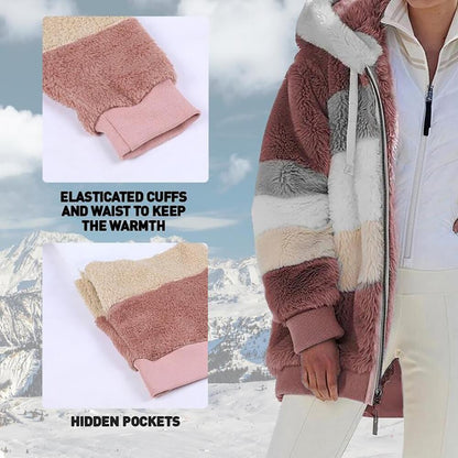 ❄️Offres du début de l'hiver 61%❄️Veste d'hiver en peluche pour femmes avec capuche et poches, en coloris contrastés.