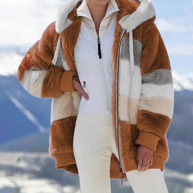 ❄️Offres du début de l'hiver 61%❄️Veste d'hiver en peluche pour femmes avec capuche et poches, en coloris contrastés.