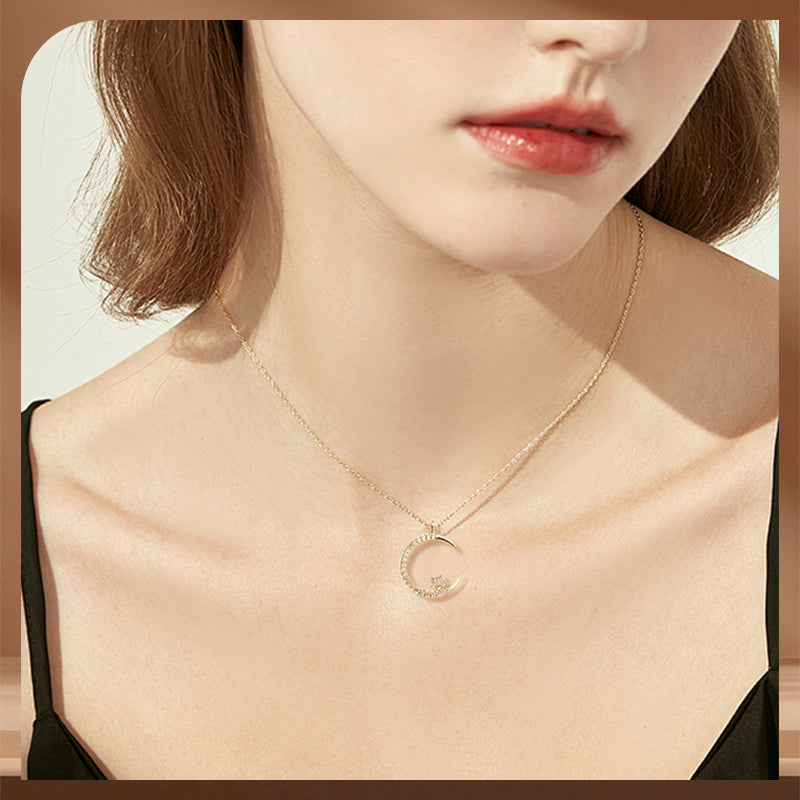 💕60% de réduction💕Collier Étincelant avec Pendentif d'Étoile et de Lune