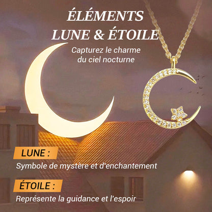 💕60% de réduction💕Collier Étincelant avec Pendentif d'Étoile et de Lune