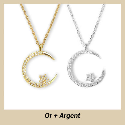 💕60% de réduction💕Collier Étincelant avec Pendentif d'Étoile et de Lune