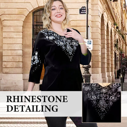 💎 Ensemble Top & Pantalon en Velours avec Strass pour Femme – Nouveau Design 2026, Élégance Brillante & Confort Respirant
