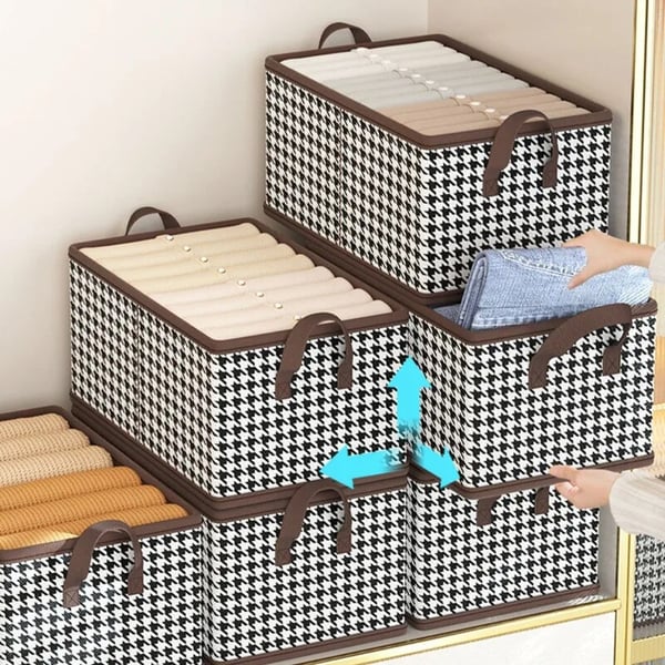 Offre Spéciale: Achetez 2, Obtenez 3 — Lot de 5 Boîtes de Rangement Vêtements Pliables, Structure Renforcée, Poignées et Fenêtre Transparente pour un Gain de Place Optimal
