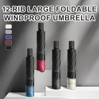 Parapluie Grand Format à 12 Baleines – Pliable et Anti-Vent pour une Protection Ultime