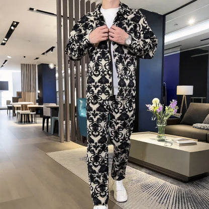 Ensemble veste et pantalon à imprimé floral pour homme