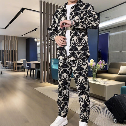 Ensemble veste et pantalon à imprimé floral pour homme