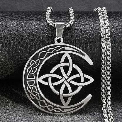 🔥 DERNIER JOUR – 50% DE RÉDUCTION !🌙 Collier Pendentif Lune Celtique – Acier Inoxydable, Unisexe & Symbolisme de Protection