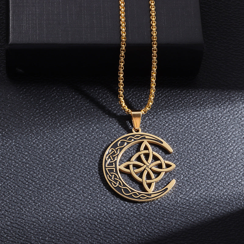 🔥 DERNIER JOUR – 50% DE RÉDUCTION !🌙 Collier Pendentif Lune Celtique – Acier Inoxydable, Unisexe & Symbolisme de Protection