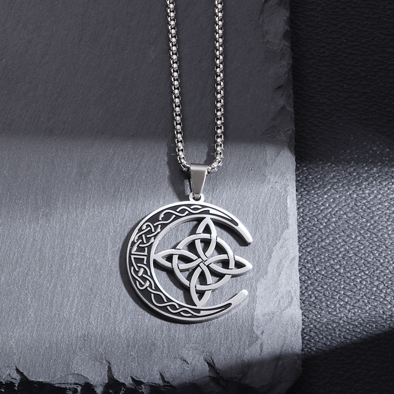 🔥 DERNIER JOUR – 50% DE RÉDUCTION !🌙 Collier Pendentif Lune Celtique – Acier Inoxydable, Unisexe & Symbolisme de Protection