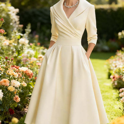 🔥 Vente chaude 50% de réduction 👗Robe Midi Plissée et Évasée à Manches Longues pour Femme