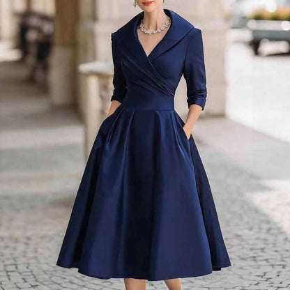 🔥 Vente chaude 50% de réduction 👗Robe Midi Plissée et Évasée à Manches Longues pour Femme