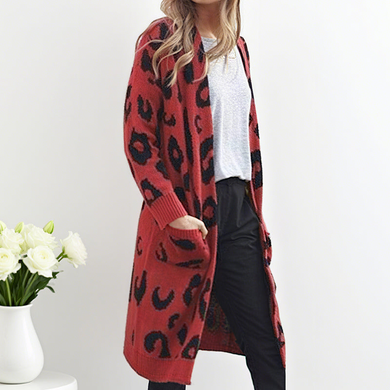 Cardigan en maille à motif léopard pour femme