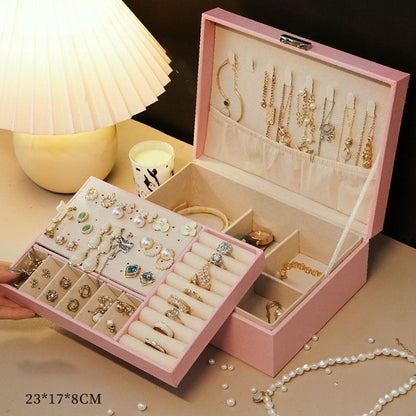 Boîte à bijoux spacieuse en cuir PU avec serrure — rangement élégant pour boucles d’oreilles et colliers