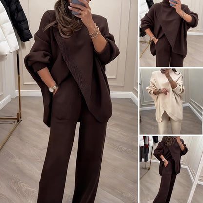 🔥 43% DE RÉDUCTION ! ✨ Ensemble Femme 2 Pièces Oversize - Pull Molletonné + Pantalon Droit, Coupe Confortable et Tendance 👚🩳