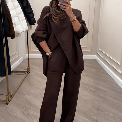 🔥 43% DE RÉDUCTION ! ✨ Ensemble Femme 2 Pièces Oversize - Pull Molletonné + Pantalon Droit, Coupe Confortable et Tendance 👚🩳