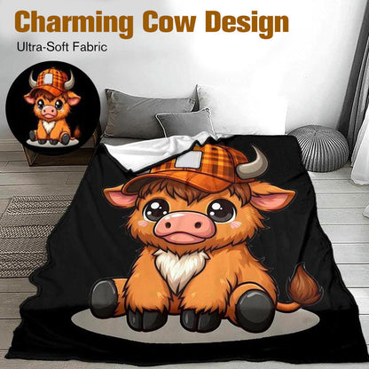 Couverture ultra-douce au motif vache dessin animé – confort moelleux et design ludique