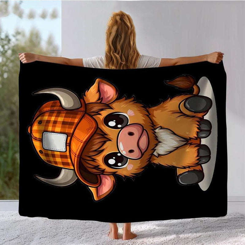 Couverture ultra-douce au motif vache dessin animé – confort moelleux et design ludique
