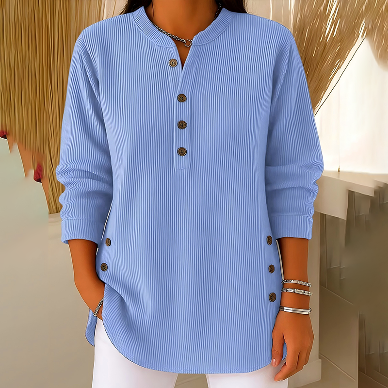 👗👚Hauts Henley en velours côtelé boutonnés pour femmes：chic et flatteur pour tous les looks📢50% DE RÉDUCTION✨