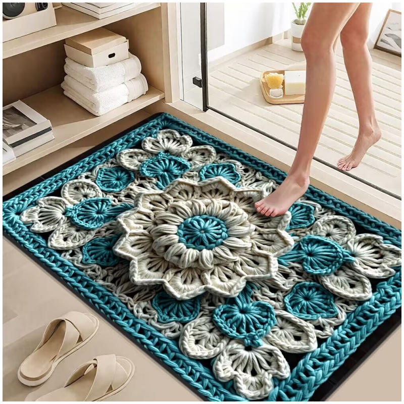 Promo 50% : Tapis de sol absorbant et antidérapant au motif fil floral 3D